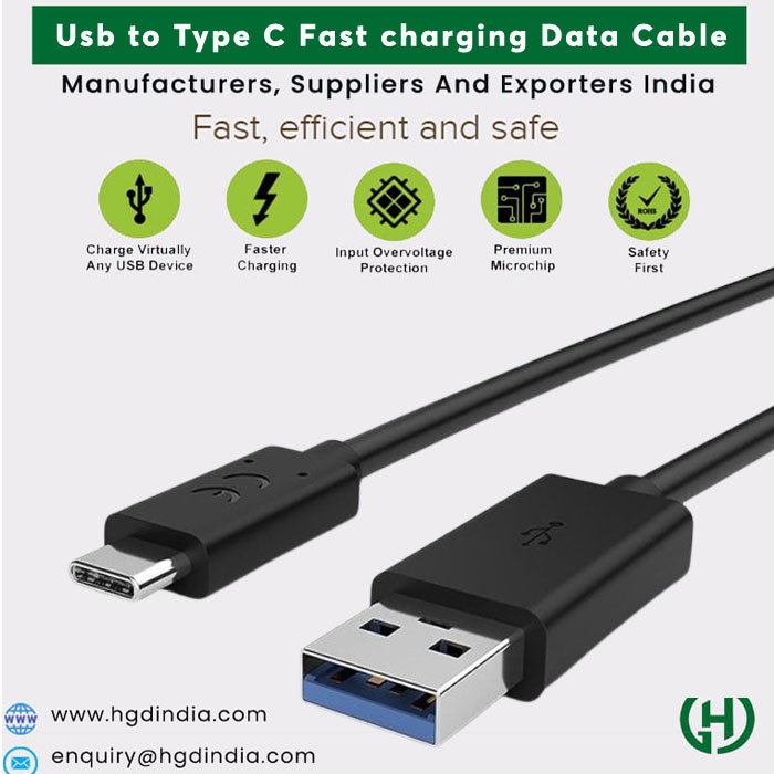 Usb to Type C Fast charging Data Cable Manufacturers, Suppliers and Exporters India photo 1