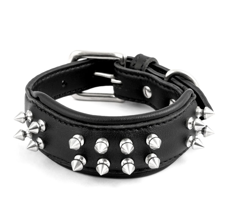 Leather Dog Collar With Spike, Adjustable Metal Buckle Studded Collars