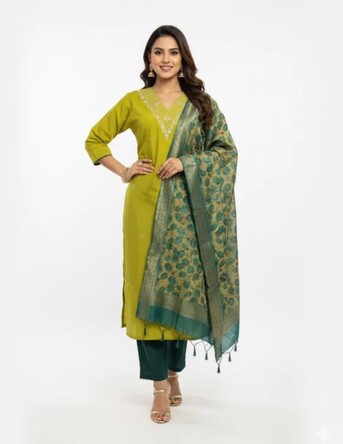 INR 1399,  Shop Mustard Yellow Embroidered Kurta Set Now At FashionTownie photo 1
