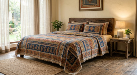INR 1499,  Premium Handloom Cotton Bedspread Set With Pillow Covers – King & Double Size photo 1