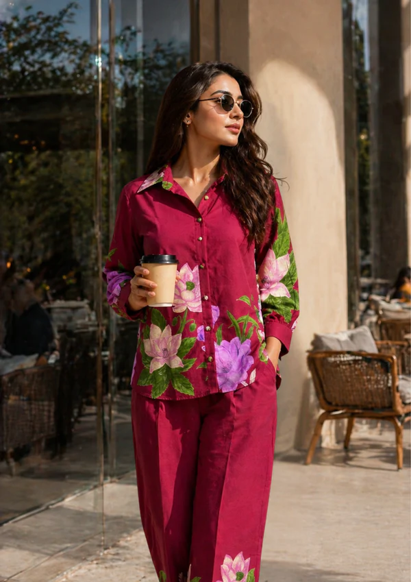 INR 1,  Bloom Wine Cotton Printed Co-ord Set photo 1