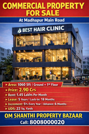 INR 29000000,  1060 Sq. Feet,  Sale Of Commercial Property With Best Hair Clinic At Madhapur Main Road photo 1