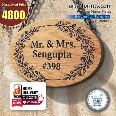 Personalized Mr and Mrs Sengupta Floral
Wooden Nameplates photo 1
