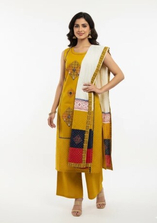 INR 1999,  Mustard Yellow Celebration Suit – Buy Now For A Bright Traditional Finish At ₹1999