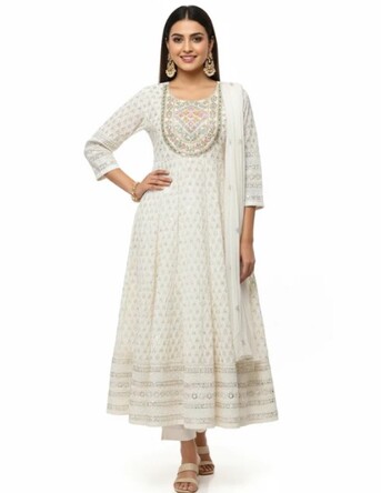INR 1999,  White Anarkali Suit Set – Buy Elegant Women’s Clothing Online At ₹1999 photo 1