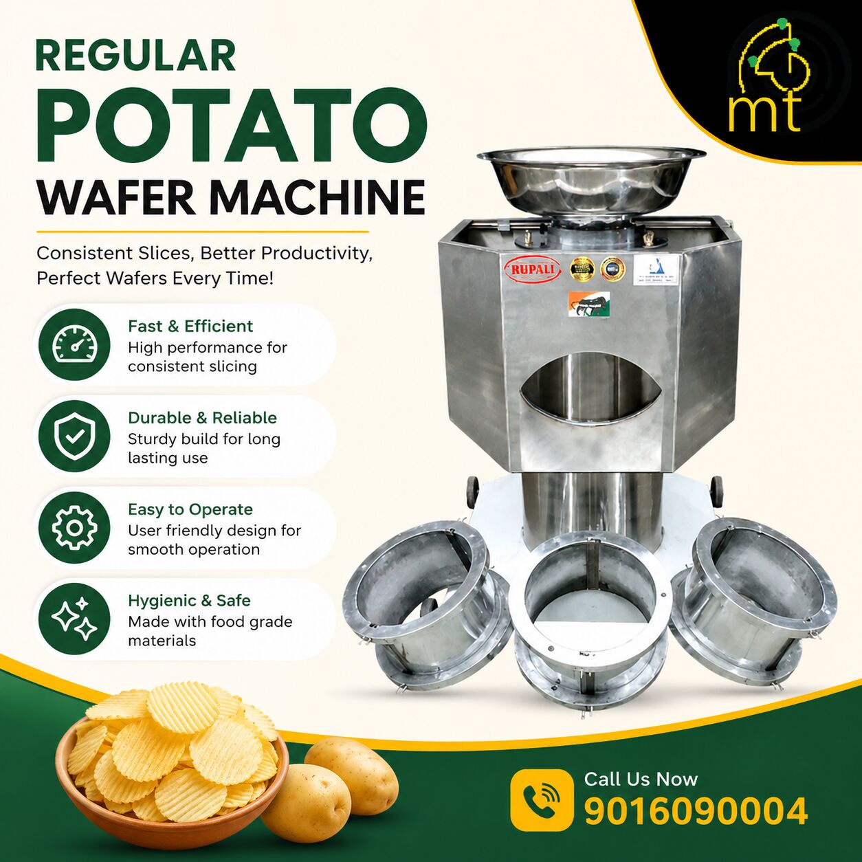 INR 21,  Mechtrace Regular Potato Wafer Machine – Efficient Potato Slicing Solution