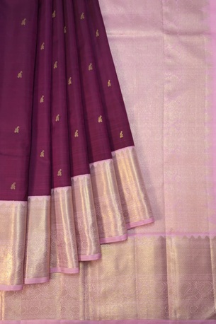 Buy Wine Colour Saree With Golden Border | Mavuris photo 1