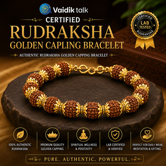 INR 549,  Certified Rudraksha Golden Capling Bracelet | Authentic Rudraksha Golden Capping Bracelet