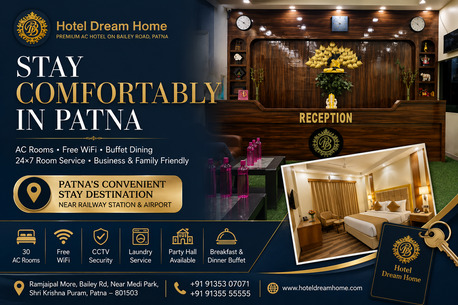INR 1000/day,  1 BR,  AC Hotel Rooms In Patna | Bailey Road | Near Railway Station & Airport