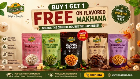 INR 100,  Buy 1 Get 1 FREE On Flavored Makhana – Limited Time Healthy Snack Offer By Snackriti