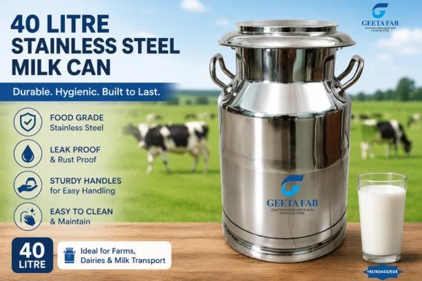 40 Litre Stainless Steel Milk Can – Food-Grade AISI 304 | Geeta Fab