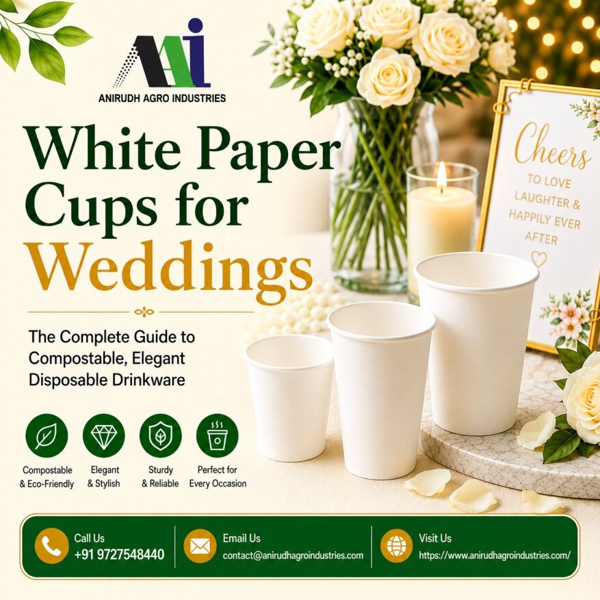 INR 1000,  Compostable And Stylish Disposable White Paper Cups For Weddings