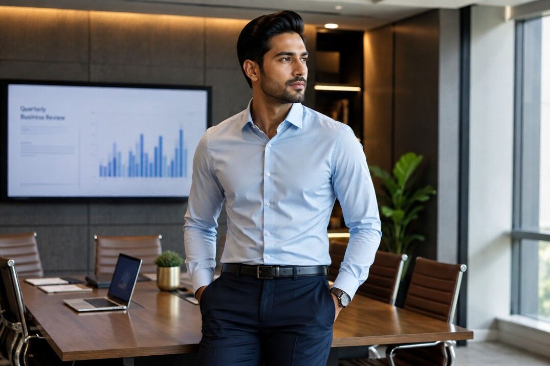 INR 899,  Slim Fit Formal Shirt For Men: Modern Cut Office Styles