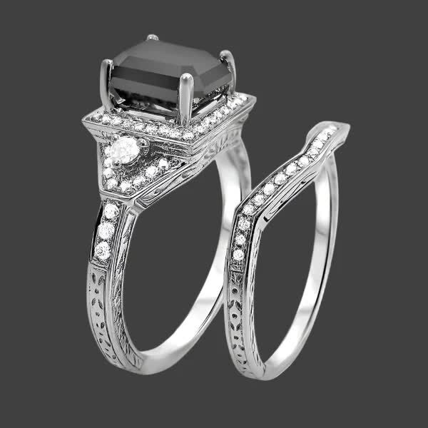 INR 157309,  Emerald Cut Black Diamond Rings & Salt Pepper Diamonds Online