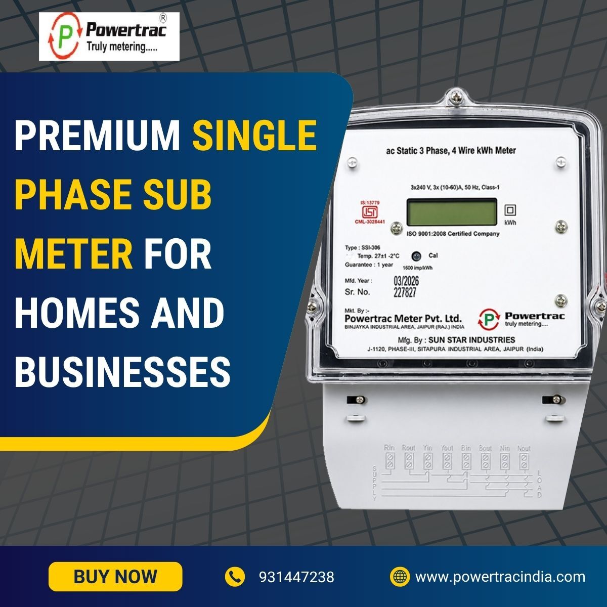 INR 500,  Premium Single Phase Sub Meter For Homes And Businesses