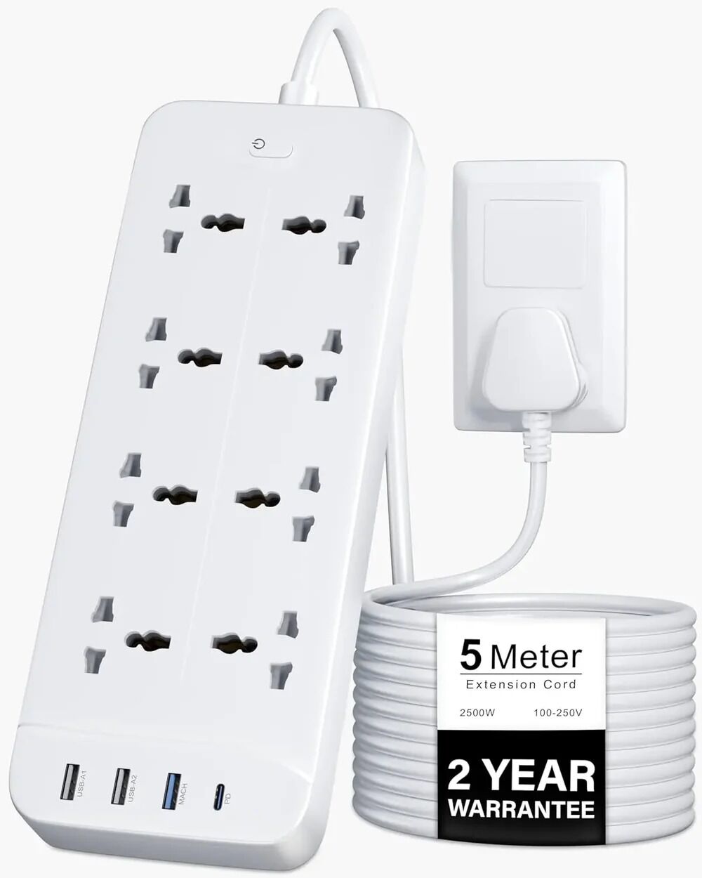 INR 1749,  FEDUS 8 Sockets Surge Protector With USB-A & USB-C Ports 5M