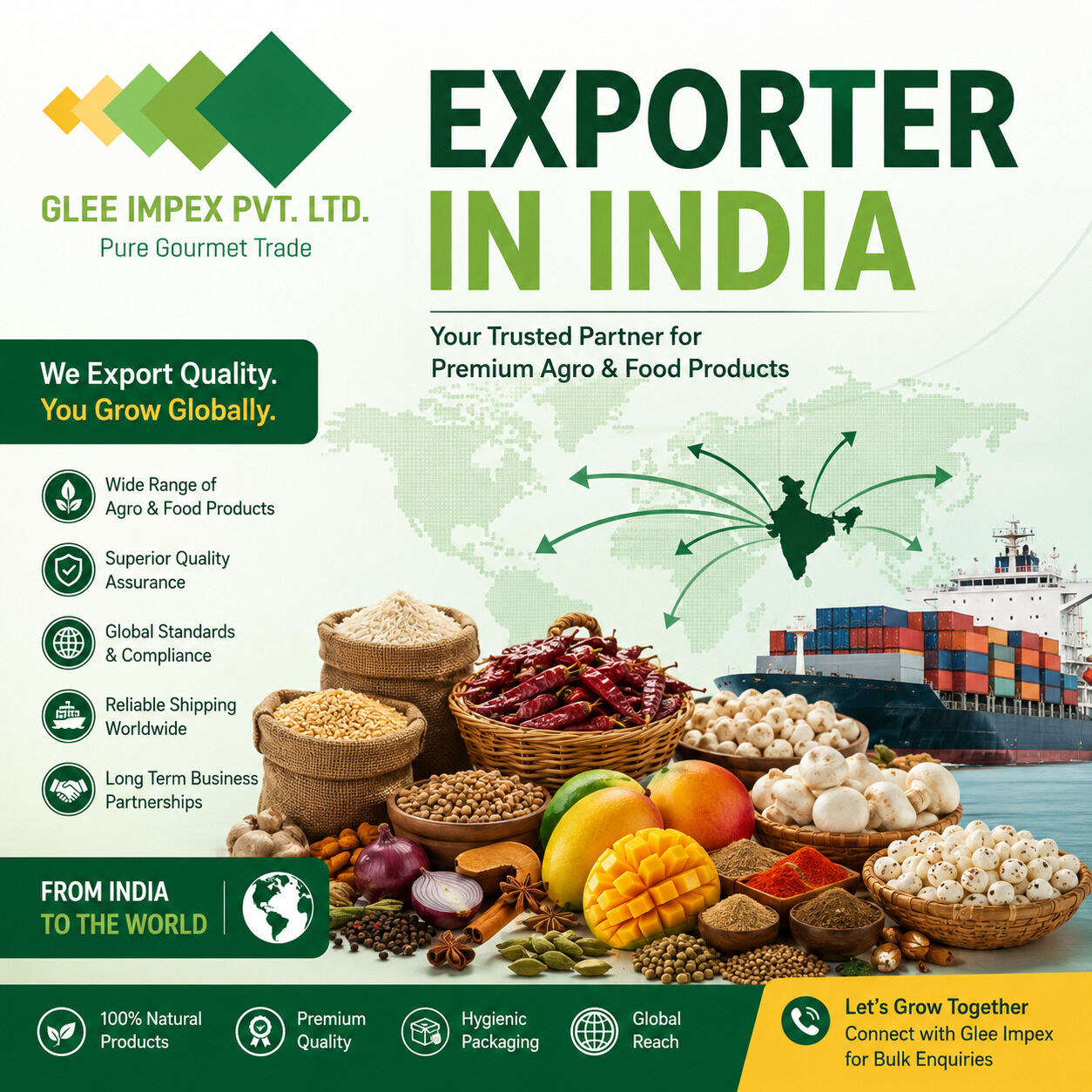 Exporter In India – GLEE IMPEX | Trusted Agro & Food Export Company