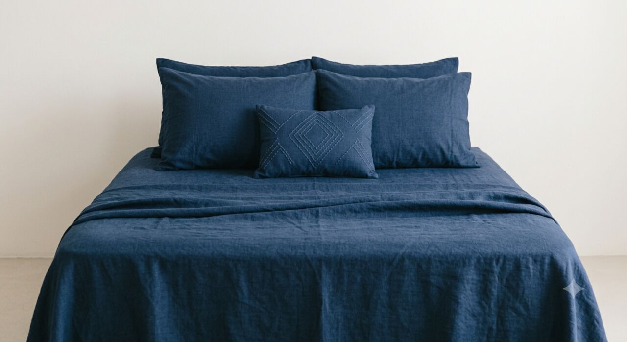 INR 1499,  Shop Blue Handloom Cotton Bed Sheet photo 1
