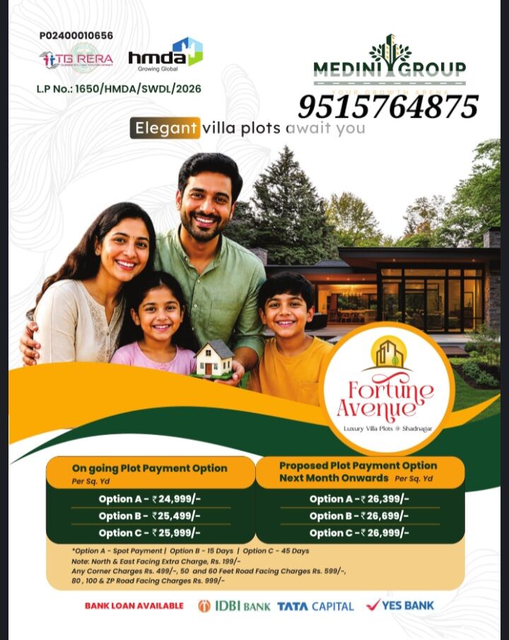 INR 24999,  180 Sq. Yard,  200 Meters From Highway; HMDA Plots For Sale In Shadnagar