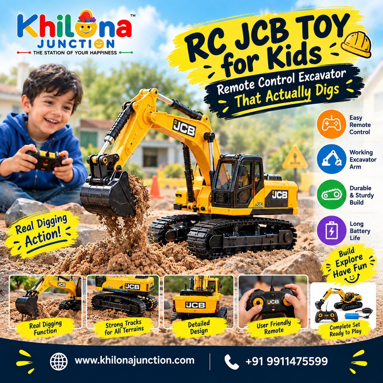 INR 2211,  RC JCB Toy For Kids – Remote Control Excavator That Actually Digs