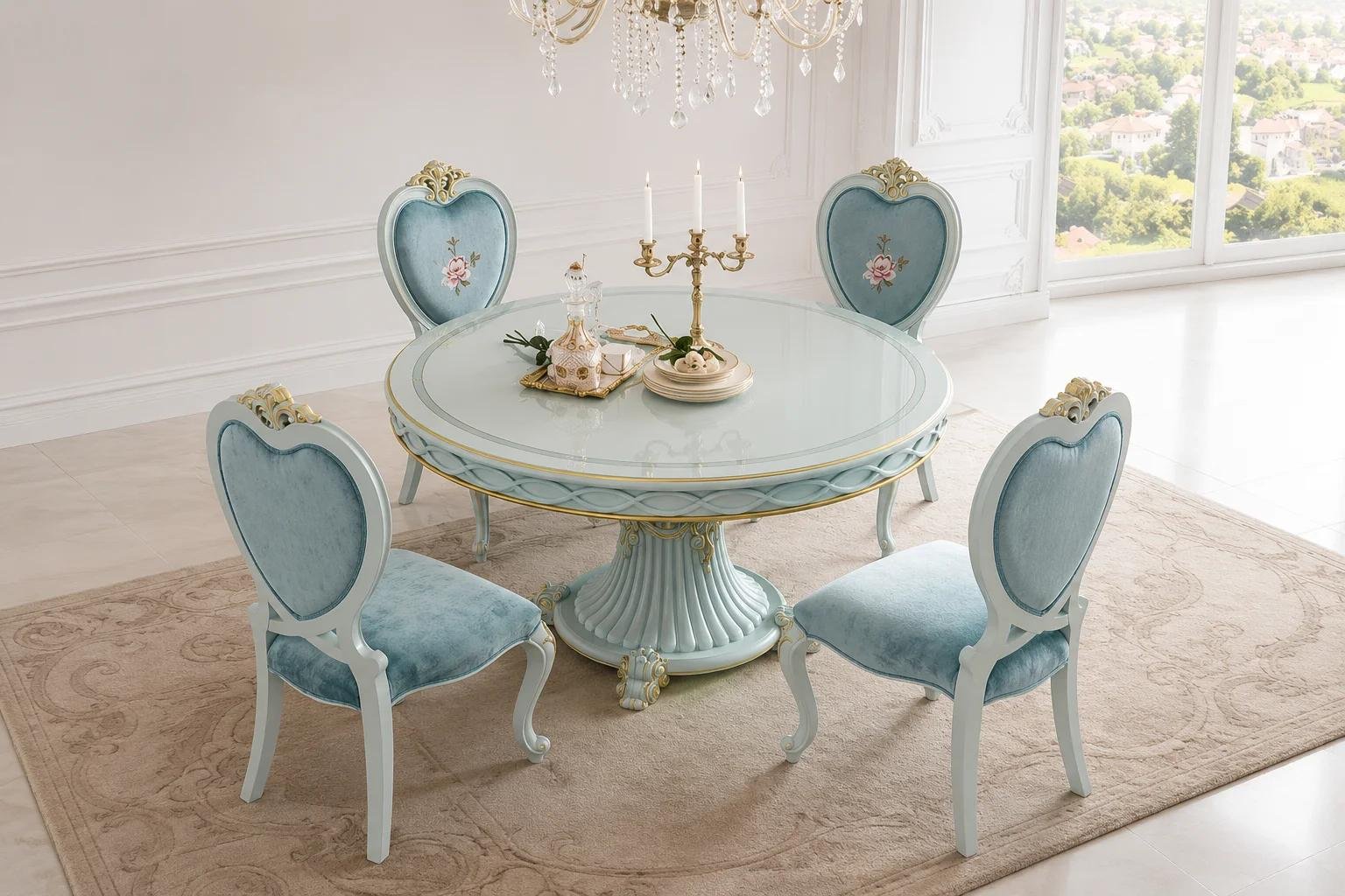 Hand-Carved Round Dining Table Set | French Luxury Furniture photo 1