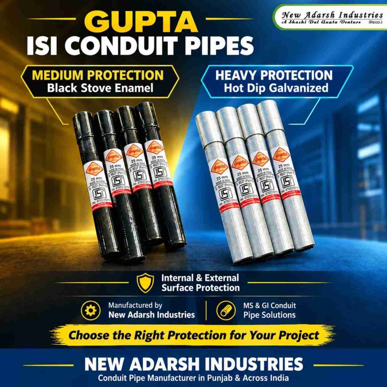 MS & GI ISI Conduit Pipes With Medium & Heavy Protection – New Adarsh Industries photo 1