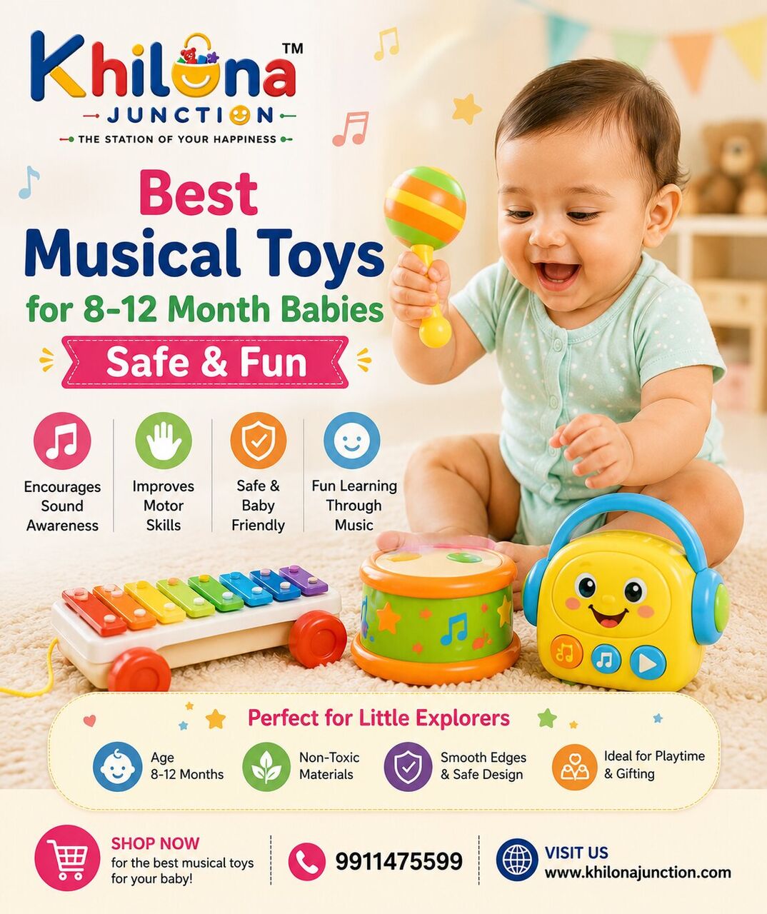 INR 399,  Best Musical Toys For 8-12 Month Babies – Safe & Fun
