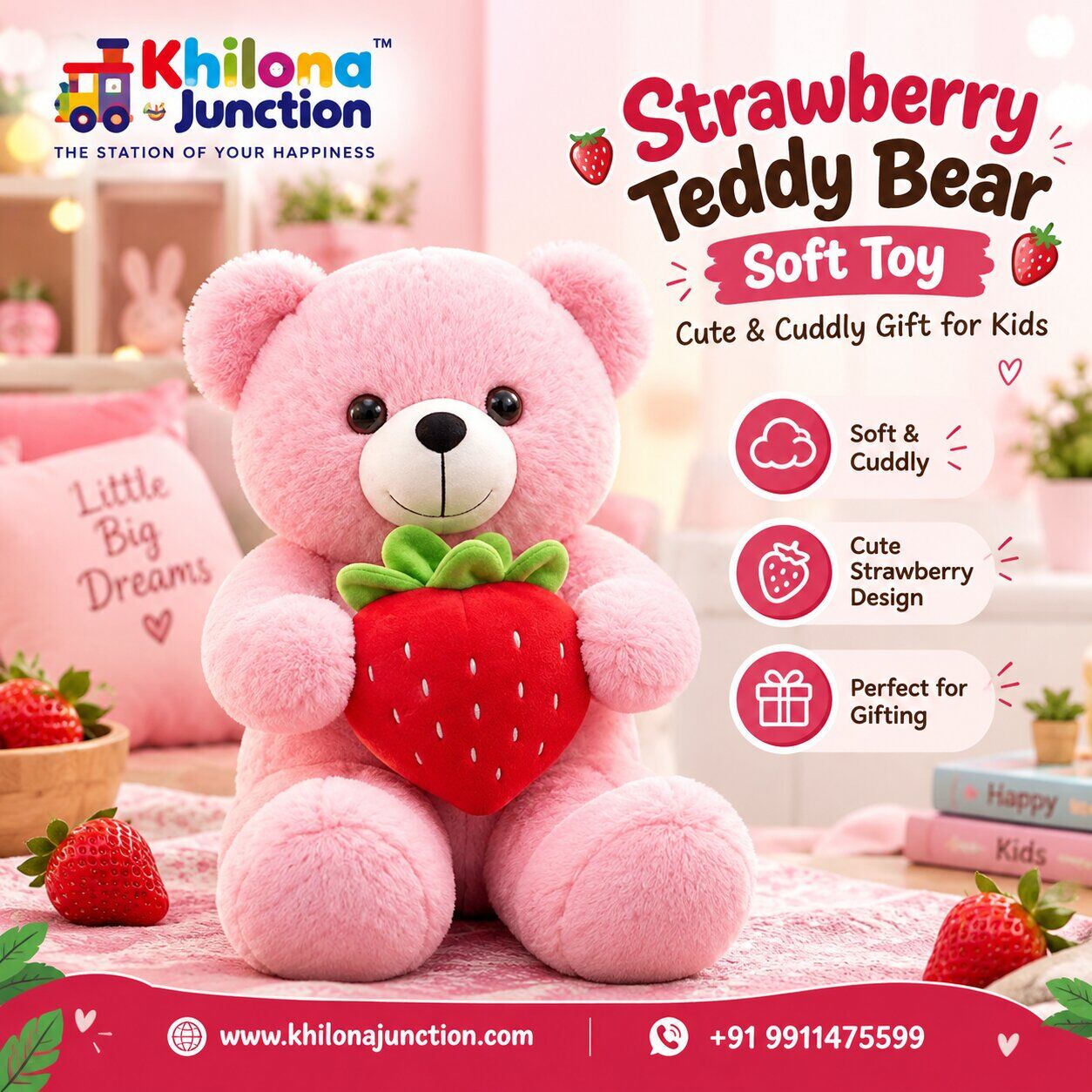 INR 591,  Strawberry Teddy Bear Soft Toy | Cute & Cuddly Gift For Kids photo 1