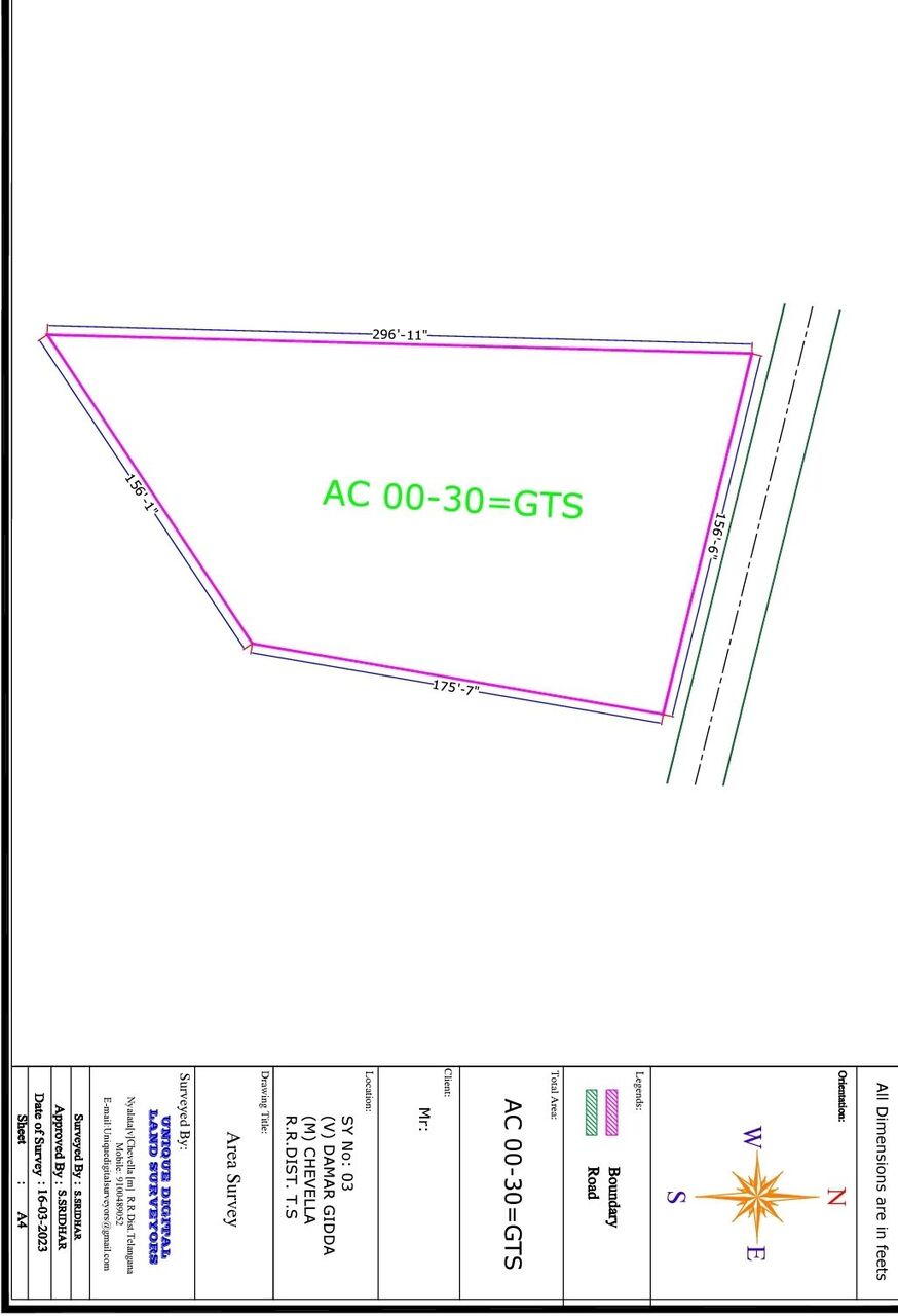 INR 6500,  3630 Sq. Yard,  30 Guntas (3630 Square Yards Plot For Sale At Damargidda Village, Chevella Mandal R.R.Dist