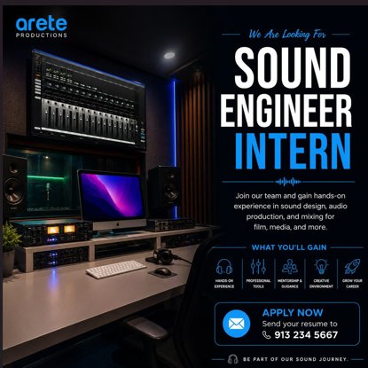 Sound Engineer Intern – Arete Productions | Internship Opportunity photo 1