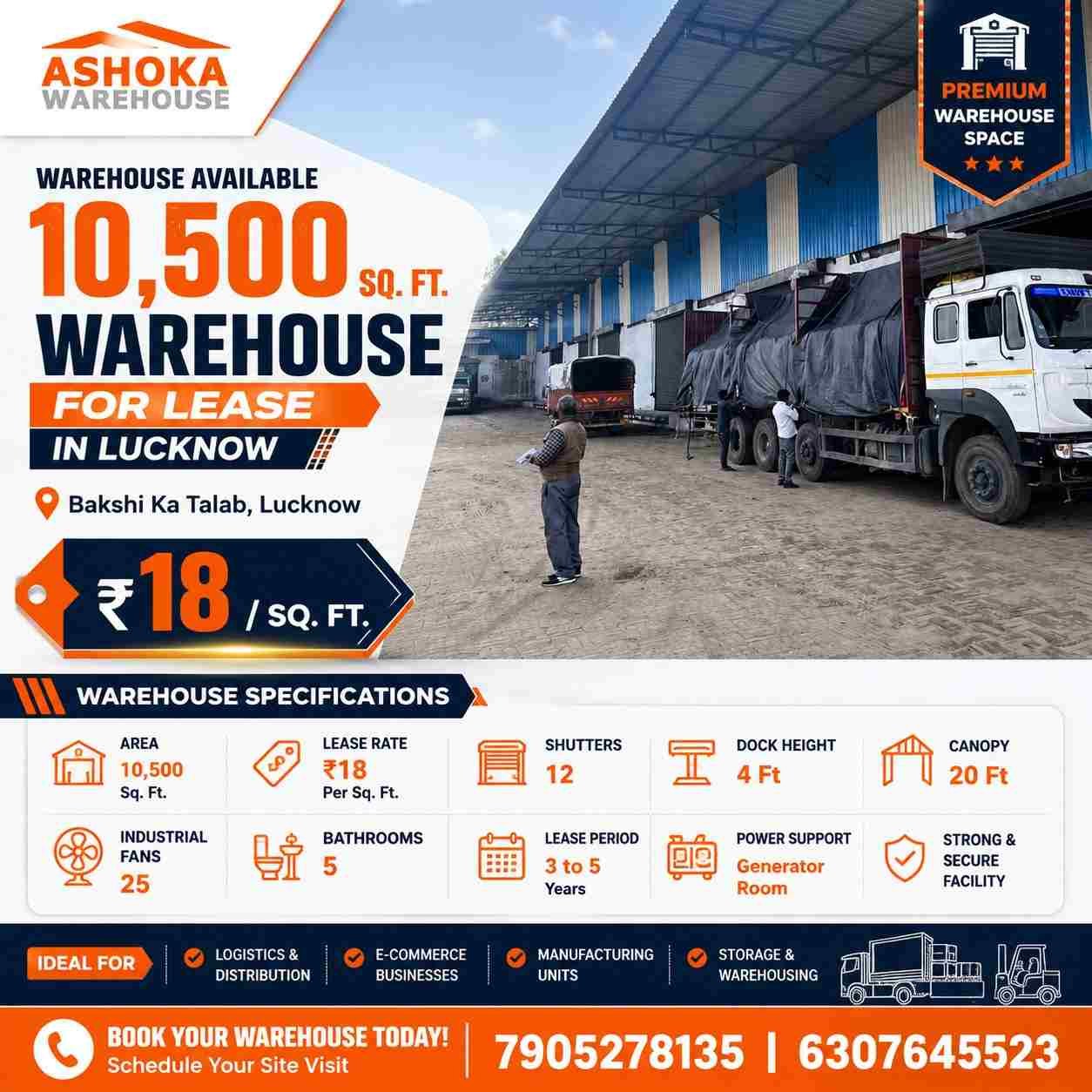 10,500 Sqft Warehouse for Lease in Lucknow | Premium Warehouse on Sitapur Road photo 1