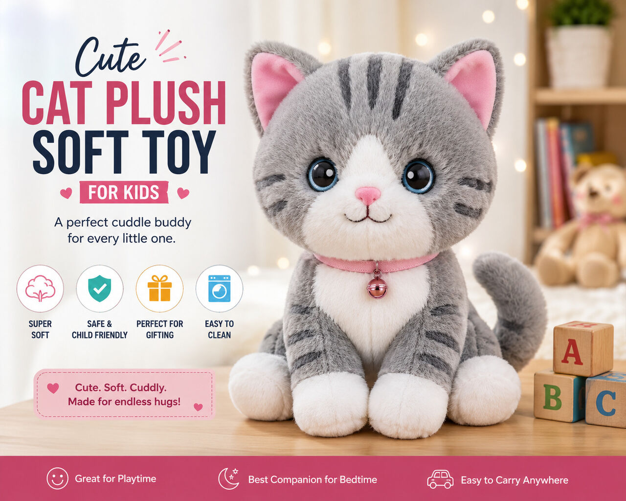 INR 225,  Cat Plush Soft Toy For Kids | Cute & Cuddly Soft Toy For Playtime photo 1