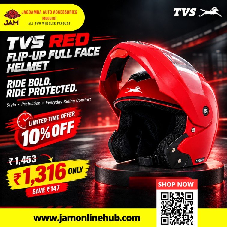 TVS Red Flip-Up Full Face Helmet  Modular Motorcycle Helmet photo 1