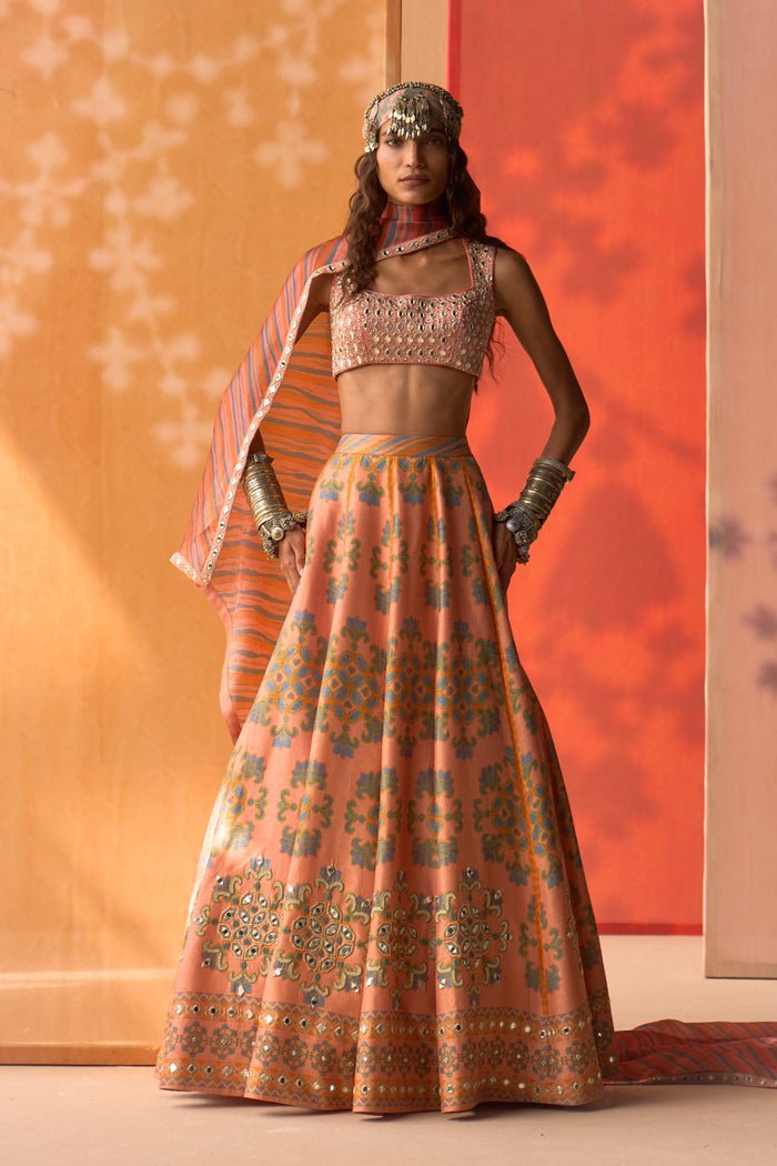 Printed Bridesmaid Lehenga Sets in Silk and Organza photo 1