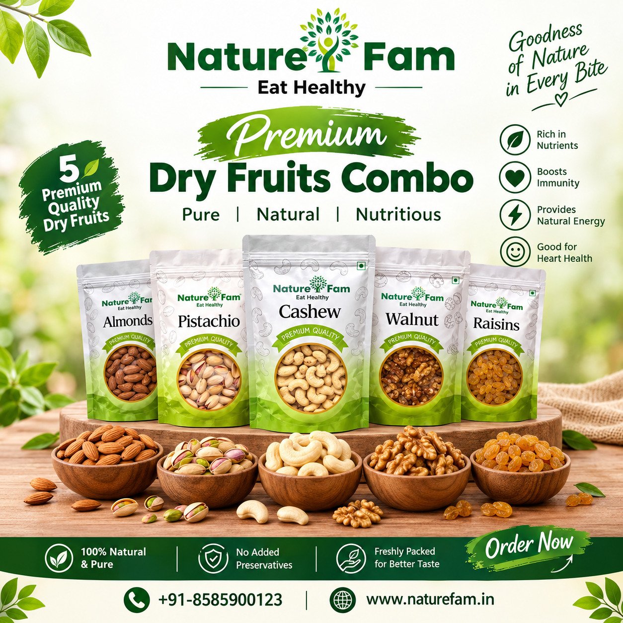 Premium Dry Fruits Combo – Almonds, Pistachios, Cashews, Walnuts & Raisins photo 1
