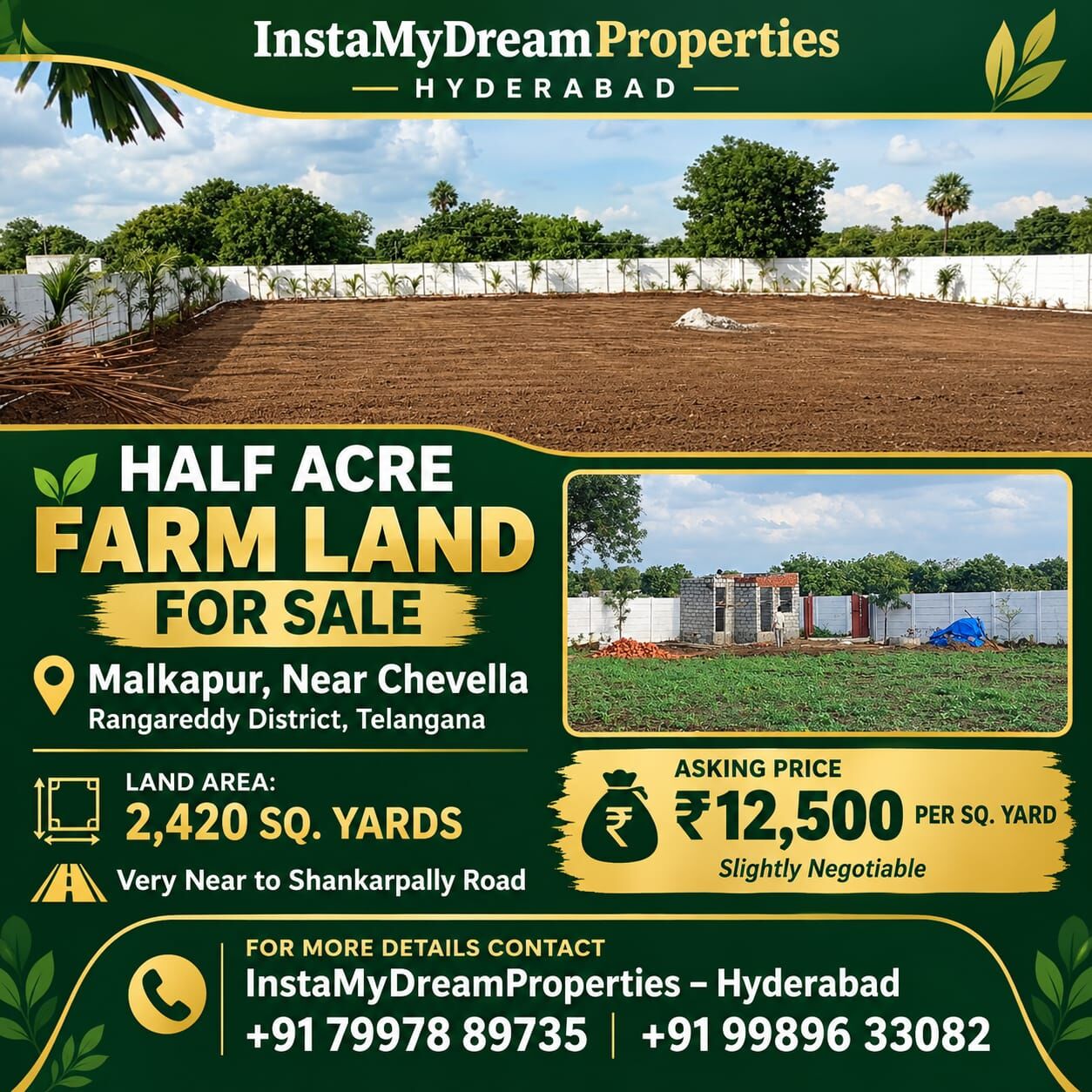 INR 12500,  2420 Sq. Yard,  🌿 FARM LAND FOR SALE – MALAKAPUR, CHEVELLA 🌿  📍 Location: Malkapur Village, Chevella Ma photo 1