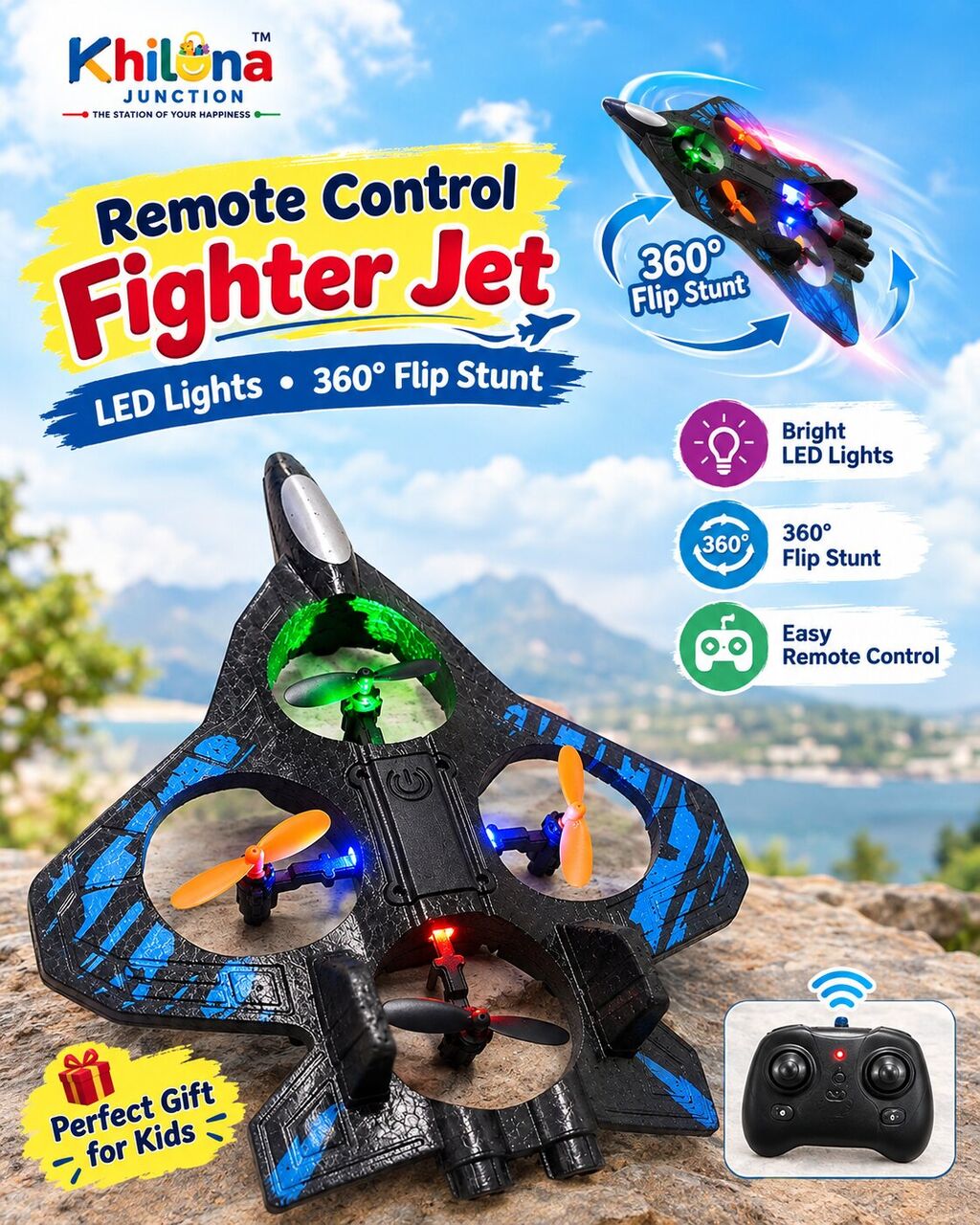 INR 1490,  Remote Control Fighter Jet With LED Lights, 360° Flip Stunt photo 1